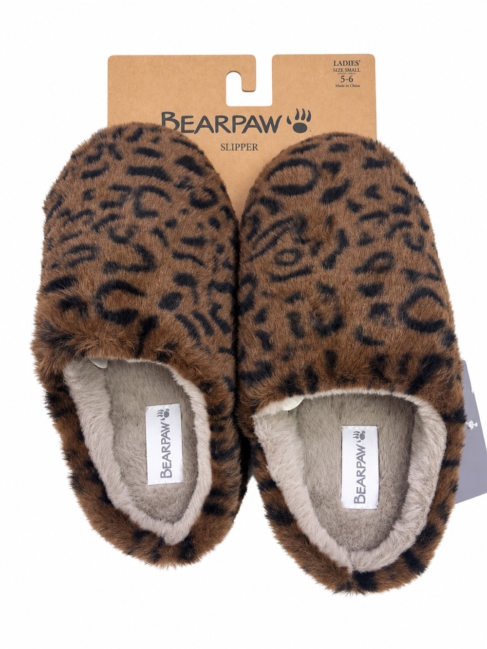 BEARPAW Women’s Leopard Print Faux Fur Slippers Size 5-6 Small NWT